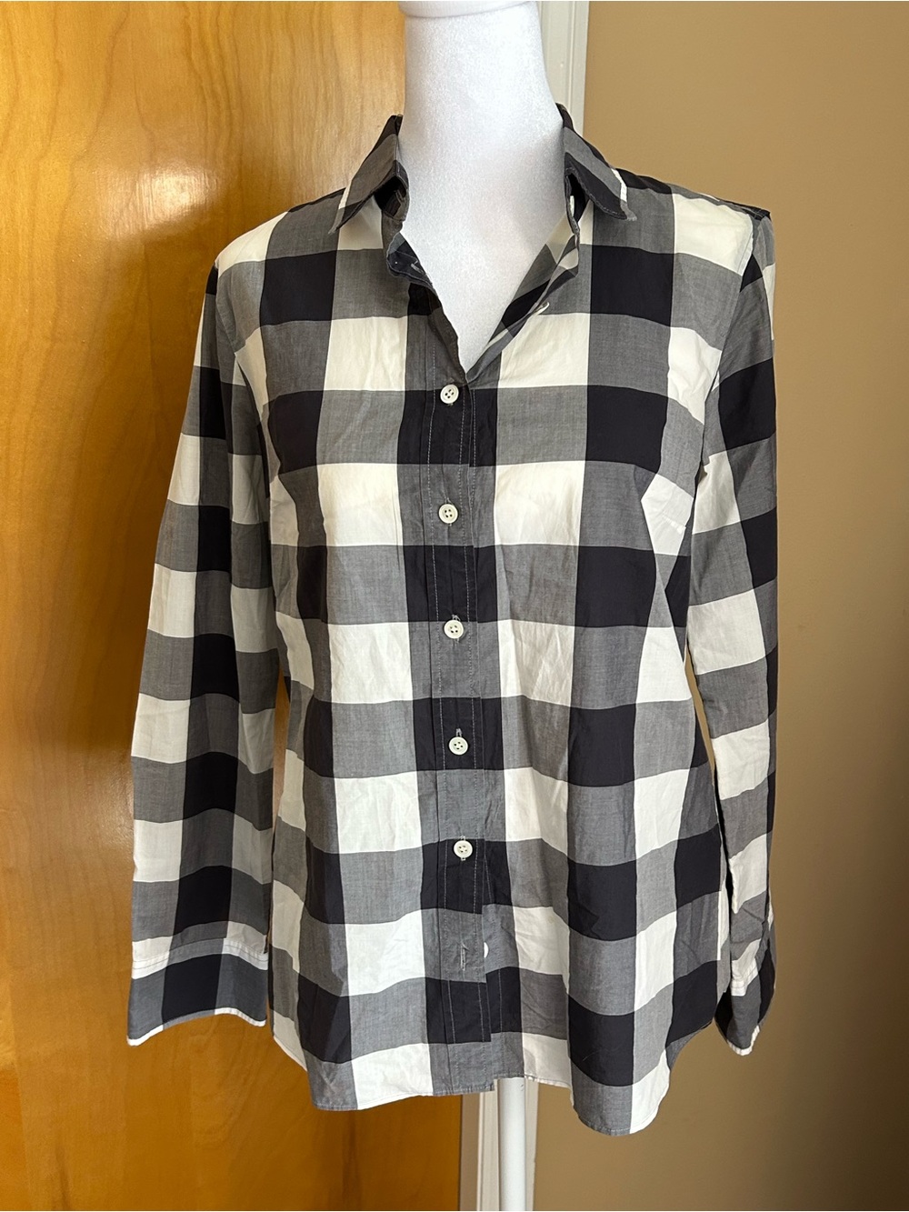 J. Crew Black and White Large Check Button-Down Shirt